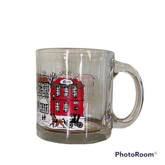 Libby Coffee Mug Frosted With Winter Scene. Gold Rimmed. Heavy, Quality Glass! - Picture 1 of 7
